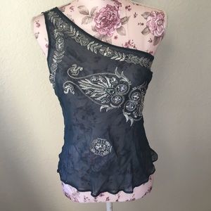 100% silk Carole Little off-shoulder top blouse